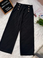 High-Waisted Wide Leg Button Trousers - Image 2