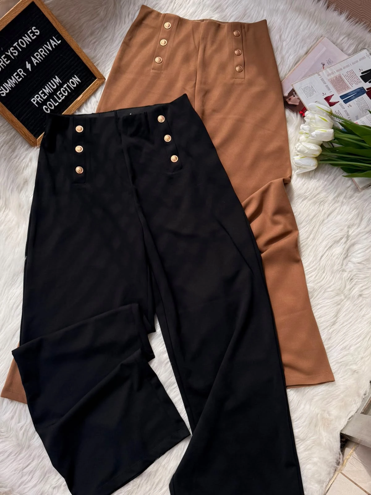 High-Waisted Wide Leg Button Trousers High-Waisted Wide Leg Button Trousers - Image 1