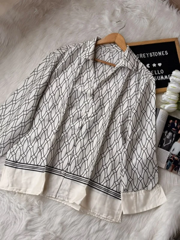 Ivory Geometric Print Satin Shirt