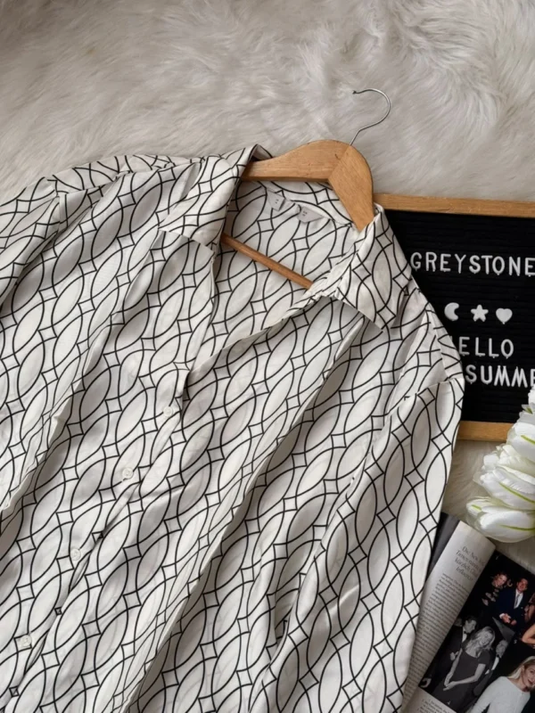 Ivory Geometric Print Satin Shirt