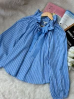Pinstripe Tie Neck Top - Image 2