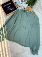 Ruffle Neck Lace Trim Smock Top - Image 4
