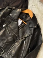 Black Belted Leather Jacket - Image 3