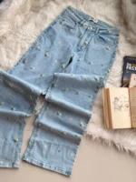 Embroidered straight cut denim pant