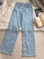 Embroidered straight cut denim pant - Image 2