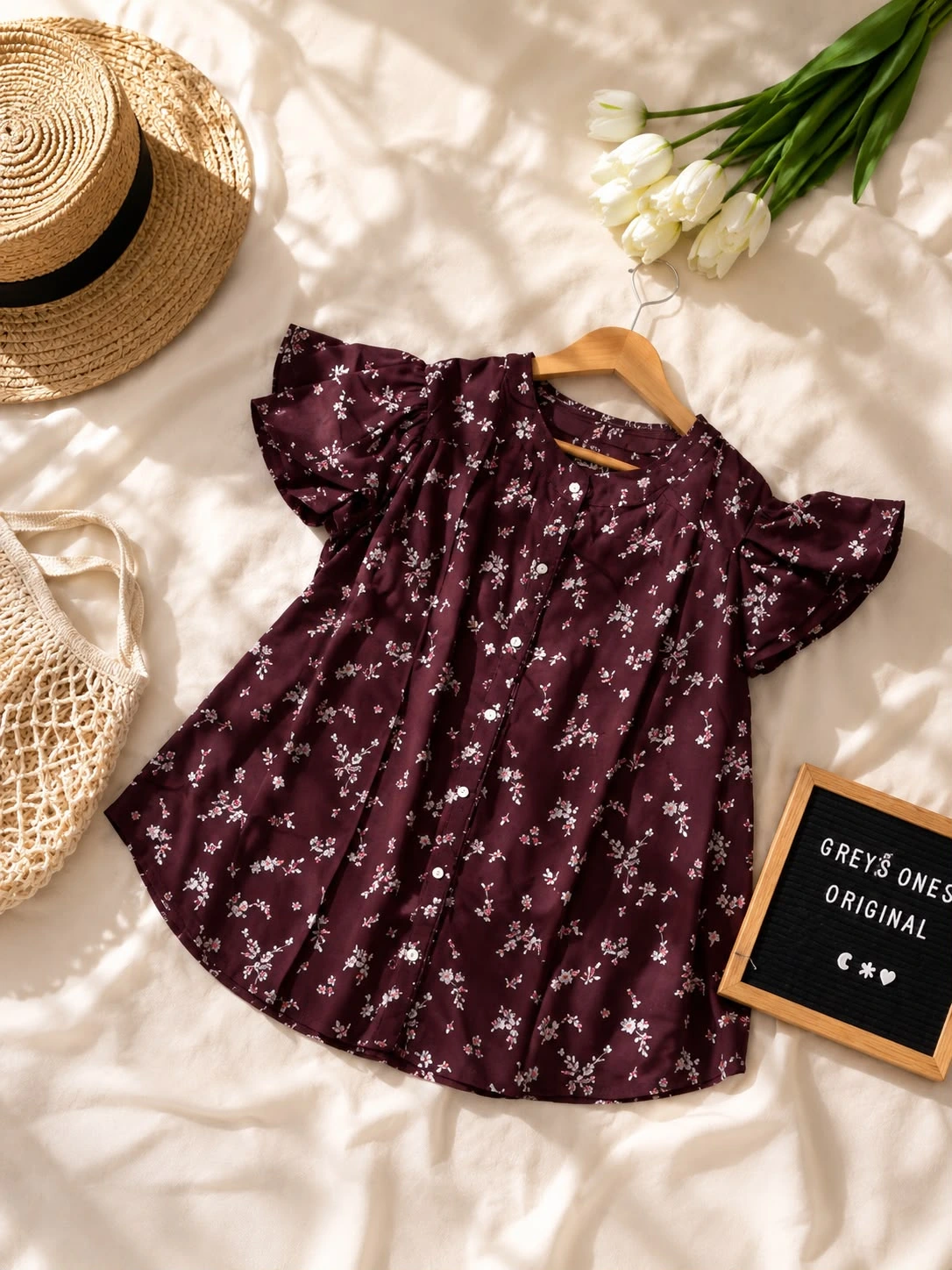 Floral Charm Top Maroon Floral Charm Top - Image 1