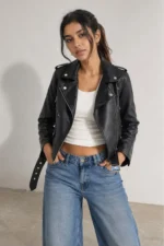 Black Belted Leather Jacket - Image 2