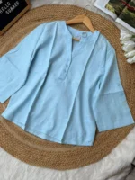Aqua Blue V neck Remi Cotton Top