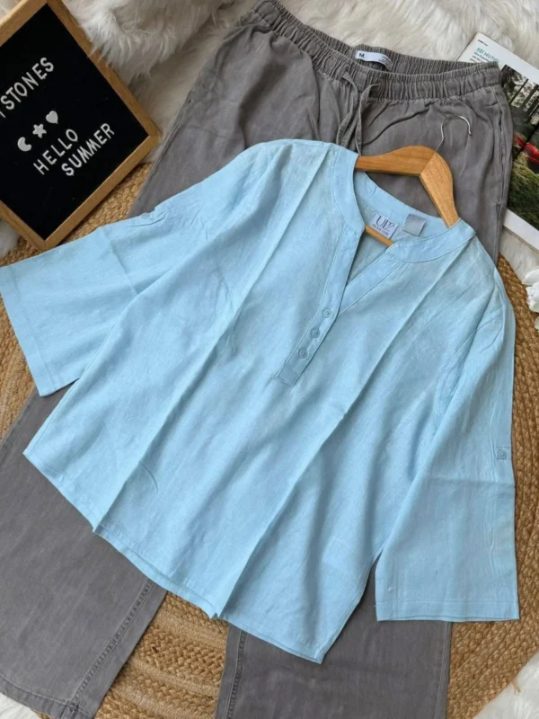Aqua Blue V neck Remi Cotton Top