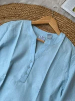 Aqua Blue V neck Remi Cotton Top - Image 3