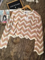 Chevron Zigzag Knit Sweater with a scalloped hem